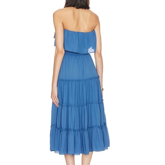 1. STATE BLUE STRAPLESS RUFFLE TOP TIERED SMOCKED WAIST MIDI DRESS SZ MEDIUM NEW - Picture 3 of 10